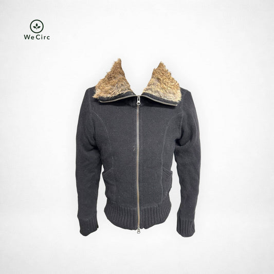 Strickjacke mit Fell Schwarz S - Hauptansicht